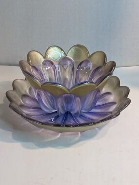 Waltherglas Germany Flower Bowl Lilac & Gold Tulip Bowl Art Glass ~ Bowl & Plate